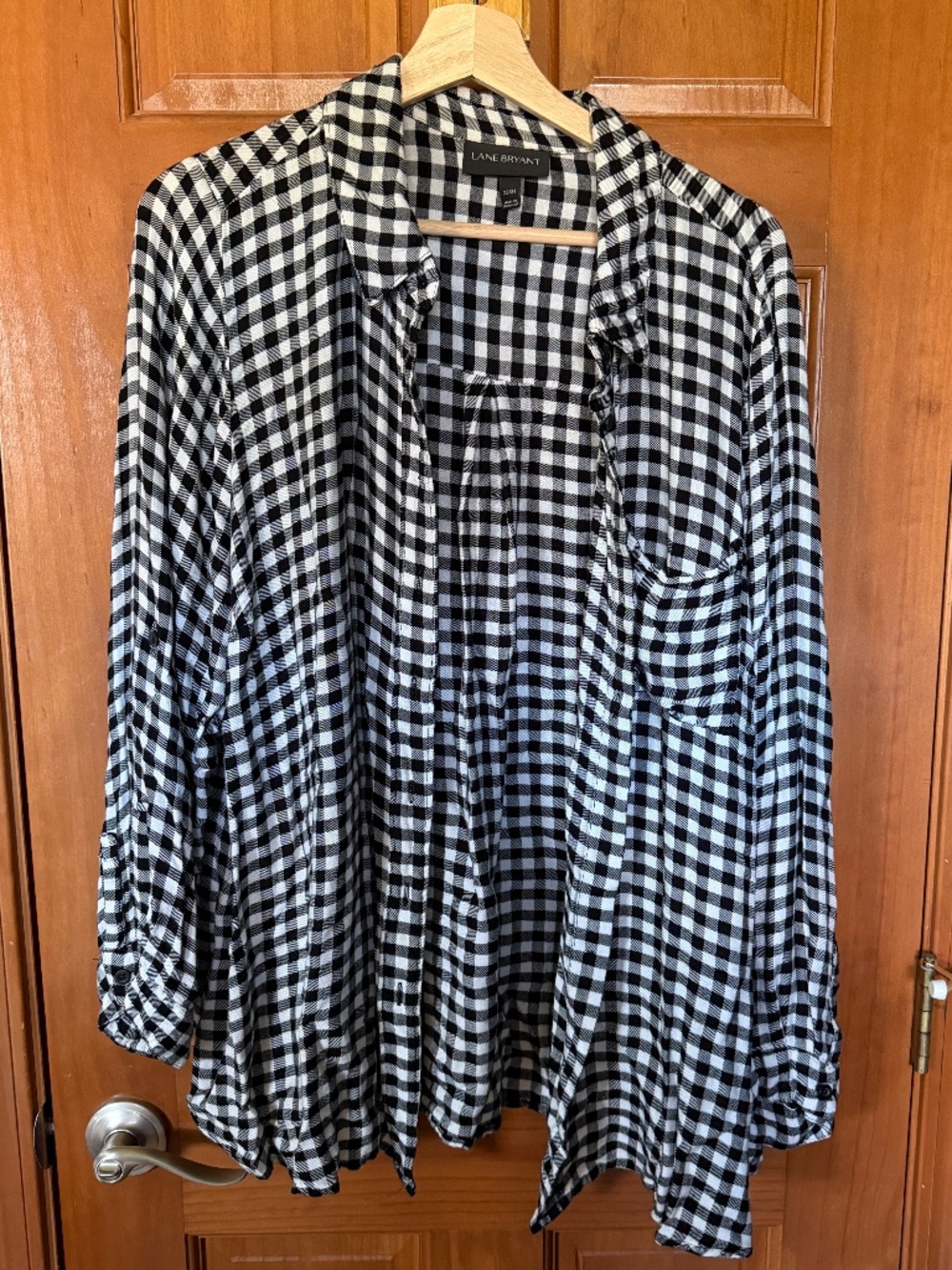 Lane Bryant Checkered Buffalo Plaid Button Down Roll Tab Sleeve
